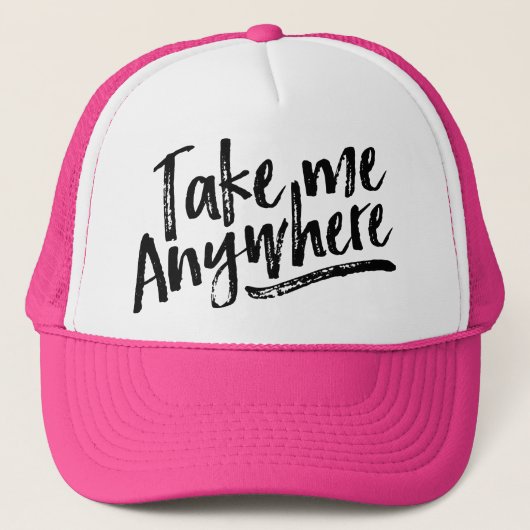 Reistrendy zwarte penseeltypografie avontuur trucker pet (Voorkant)