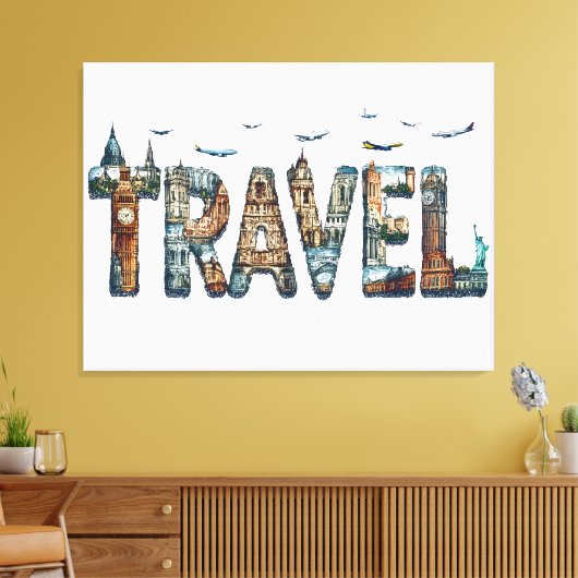 Reistypografie Wall Art Canvas Afdruk (Insitu (Woonkamer))