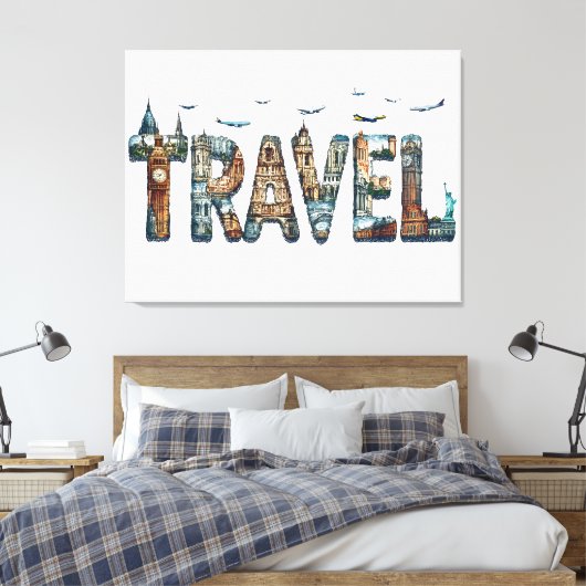 Reistypografie Wall Art Canvas Afdruk (Insitu (Slaapkamer))