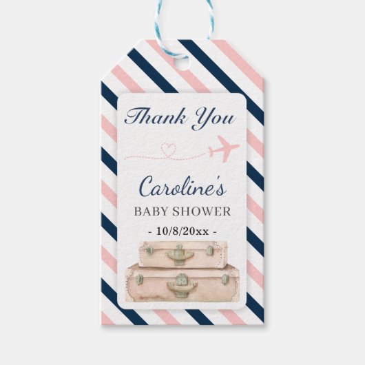 Reisvliegtuig Baby shower Sprinkle Neutrale gunst Cadeaulabel (Voorkant)