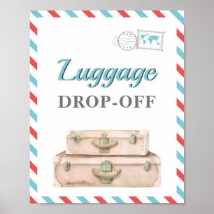 Reisvliegtuig Blauw Rode Bagage Cadeaukaarten Tafe Poster