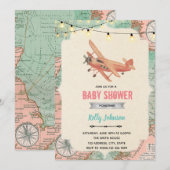 Reisvliegtuig douche verjaardagsuitnodiging kaart (Voorkant / Achterkant)