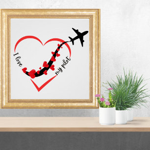 Reisvliegtuig Hart Ik hou van mijn piloot Minimali Perfect Poster