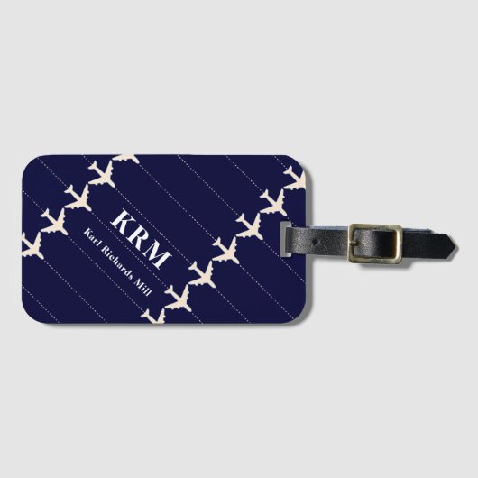 reisvliegtuig met stippellijnen blauw bagagelabel (Voorkant (horizontaal))