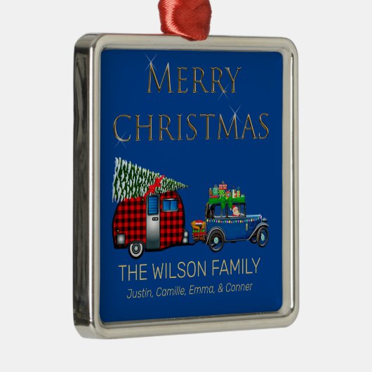  reisweg Santa Blue Metalen Ornament (Rechts)