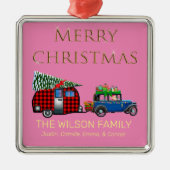 reisweg Santa Pink Metalen Ornament (Voorkant)