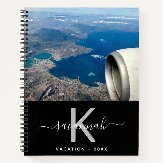 Reizen aangepaste foto zwart wit monogram notitieboek (Voorkant)