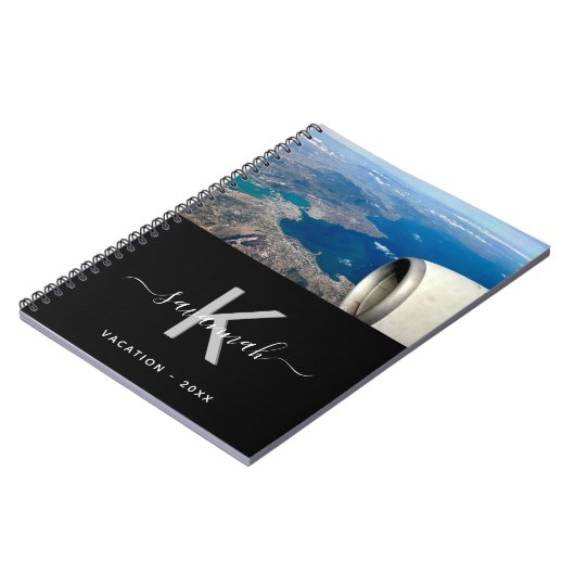 Reizen aangepaste foto zwart wit monogram notitieboek (Linkerzijde)