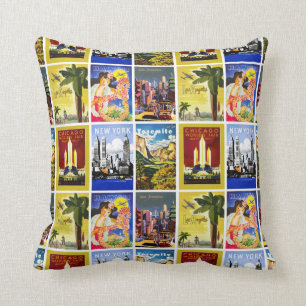 Reizen Amerika vintage retro collage Kussen