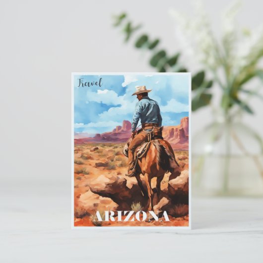 Reizen Arizona, Cowboy te paard Briefkaart (Staand voorkant)