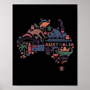 Reizen Australië Kaart Sydney Australische Vakanti Poster