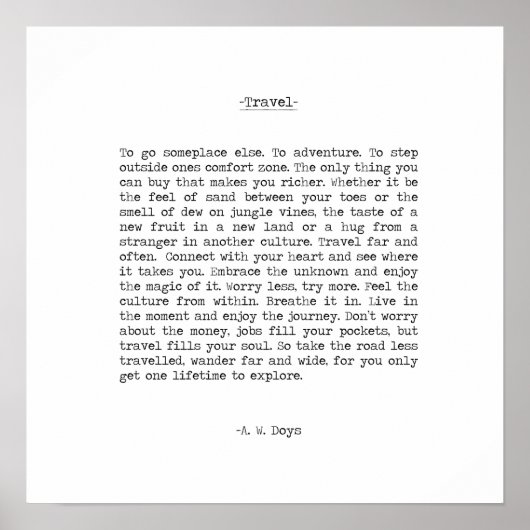 Reizen avontuurcitaat van A. W. Doys Poster (Voorkant)