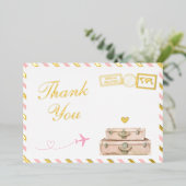 Reizen Baby Meisje Douche Dank u Kaart Pink Gold (Staand Voorkant)