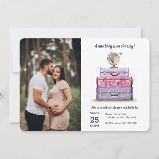 Reizen Baby shower Roze Paarse koffer Kaart (Voorkant)