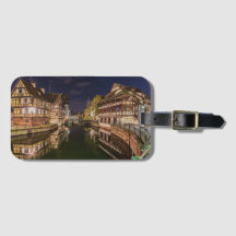 Reizen Bagagelabel Frankrijk Foto Nacht Straatsbur