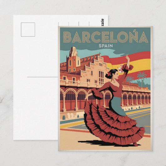 Reizen barcelona spanje flaminco geschenken briefkaart (Voorkant / Achterkant)