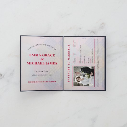 Reizen Bestemming Paspoort Bruiloft Save the Date (Binnen)