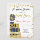 Reizen Bruids Douche Uitnodiging Gold Glitter (Voorkant)