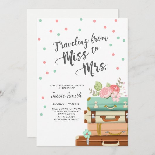 Reizen Bruids douche uitnodiging Miss naar Mrs. (Voorkant / Achterkant)