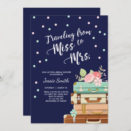 Reizen Bruids douche uitnodiging Miss naar Mrs Nav (Voorkant / Achterkant)