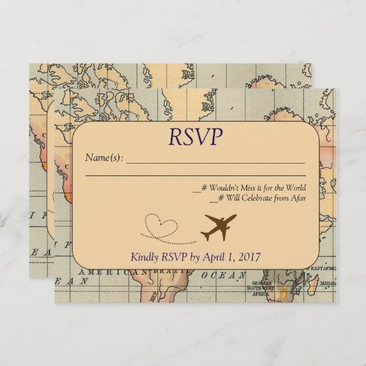, Reizen Bruiloft RSVP Briefkaart (Voorkant / Achterkant)