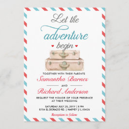 Reizen bruiloft uitnodiging Briefkaart rood blauw