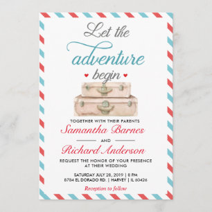 Reizen bruiloft uitnodiging Briefkaart rood blauw