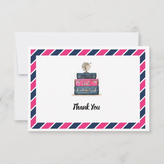 Reizen Dank u Miss Navy Pink Bedankkaart (Voorkant)