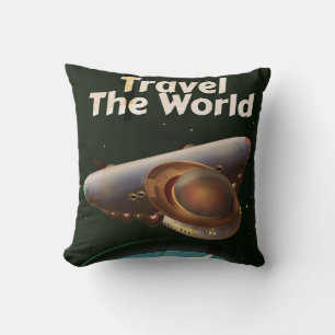 Reizen door de wereld Sciencefiction vintage poste Kussen
