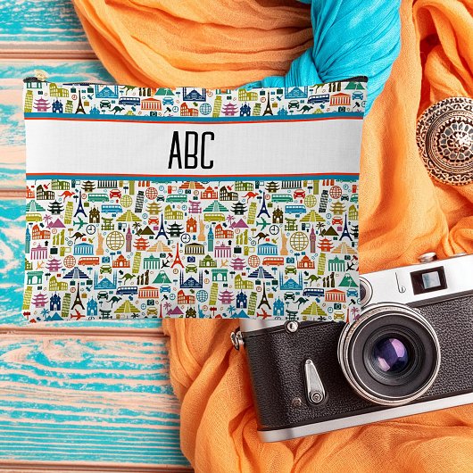 Reizen door de wereld thema monogram etui