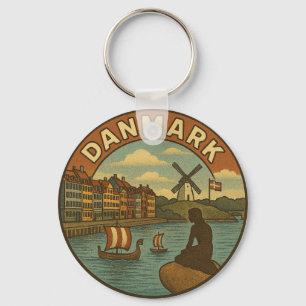 Reizen door Denemarken Vintage Sleutelhanger