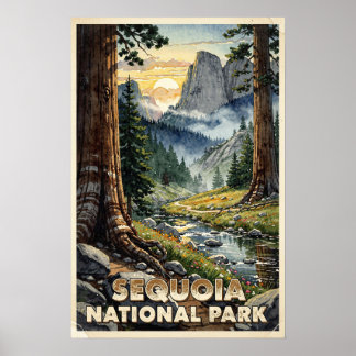 Reizen door Sequoia National Park in vintage stijl Poster