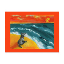 Reizen en zonsondergang met hond-Briefkaart