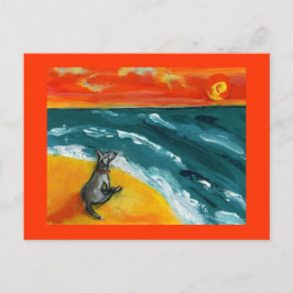 Reizen en zonsondergang met hond-Briefkaart Briefkaart