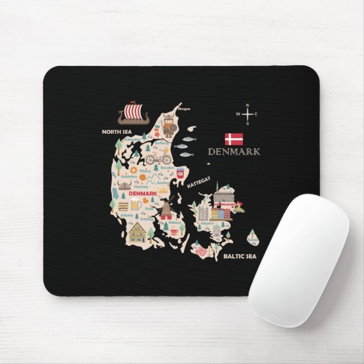 Reizen Europa Denemarken Kaart Kopenhagen Deense f Muismat (Met muis)