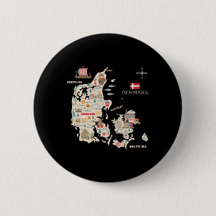 Reizen Europa Denemarken Kaart Kopenhagen Deense f Ronde Button 5,7 Cm