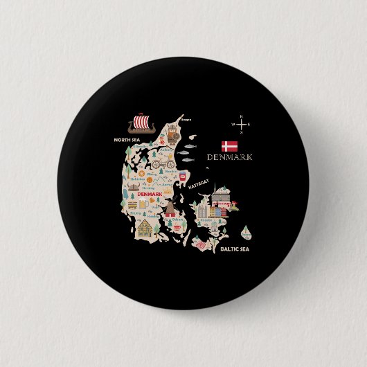 Reizen Europa Denemarken Kaart Kopenhagen Deense f Ronde Button 5,7 Cm (Voorkant)