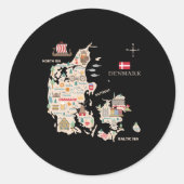 Reizen Europa Denemarken Kaart Kopenhagen Deense f Ronde Sticker (Voorkant)