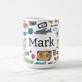 Reizen hart Londen Parijs Vliegtuig Reiziger Koffiemok