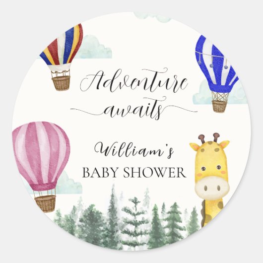 Reizen Hete Luchtballon Oerwoud Giraffe Baby showe Ronde Sticker (Voorkant)