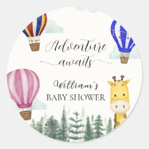 Reizen Hete Luchtballon Oerwoud Giraffe Baby showe Ronde Sticker