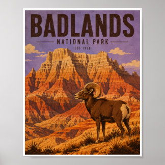 Reizen in Badlands National Park in vroeger tijden Poster
