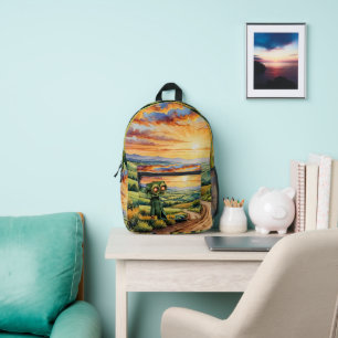 Reizen in de zonsondergang, Print Cut Sew Bag Bedrukte Rugzak