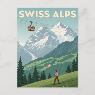 Reizen in de Zwitserse Alpen in vintage stijl Briefkaart