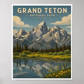 Reizen in Grand Teton National Park in oude stijl Poster