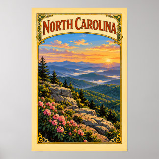 Reizen in het Blauwe Ruggebergte in Noord-Carolina Poster