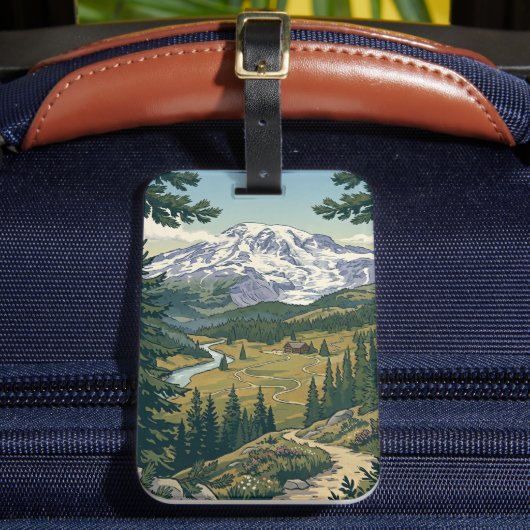 Reizen in het Mount Rainier National Park in vinta Bagagelabel (Voorkant Insitu 2)