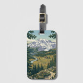 Reizen in het Mount Rainier National Park in vinta Bagagelabel (Voorkant (verticaal))