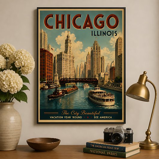 Reizen in het oude Chicago Illinois Poster