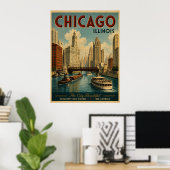 Reizen in het oude Chicago Illinois Poster (Thuiskantoor)